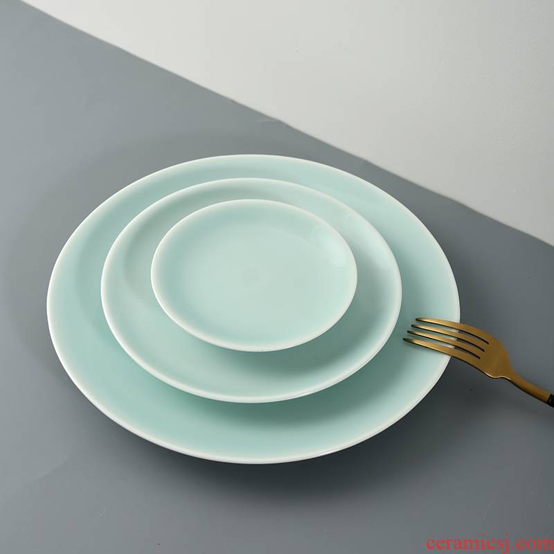 Longquan celadon plate creative contracted ceramic household dish tray plates Japanese circular plates dumplings dishes