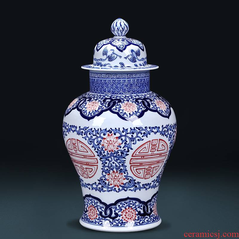 Jingdezhen ceramics hand - made general blue and white porcelain jar storage jar of new Chinese style restoring ancient ways is the sitting room adornment is placed