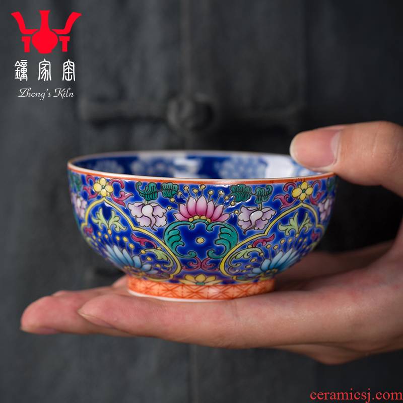 Clock home up hand - made decorative pattern colored enamel cup tie up branches triangle flowers pattern circle blue and white flower cup all hand of jingdezhen tea service master
