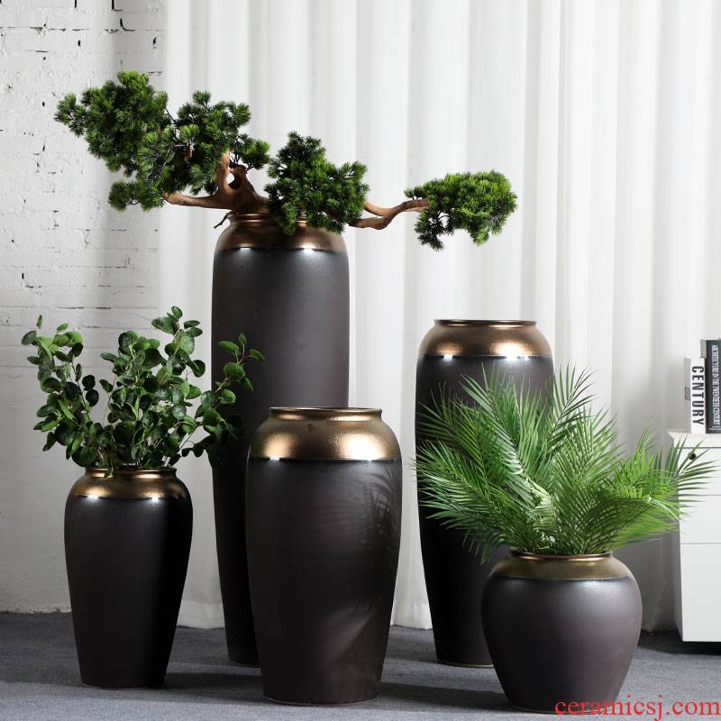 Ceramic light of large vase key-2 luxury black gold furnishing articles dried flower arranging flowers home decoration of Chinese style porch is decorated living room