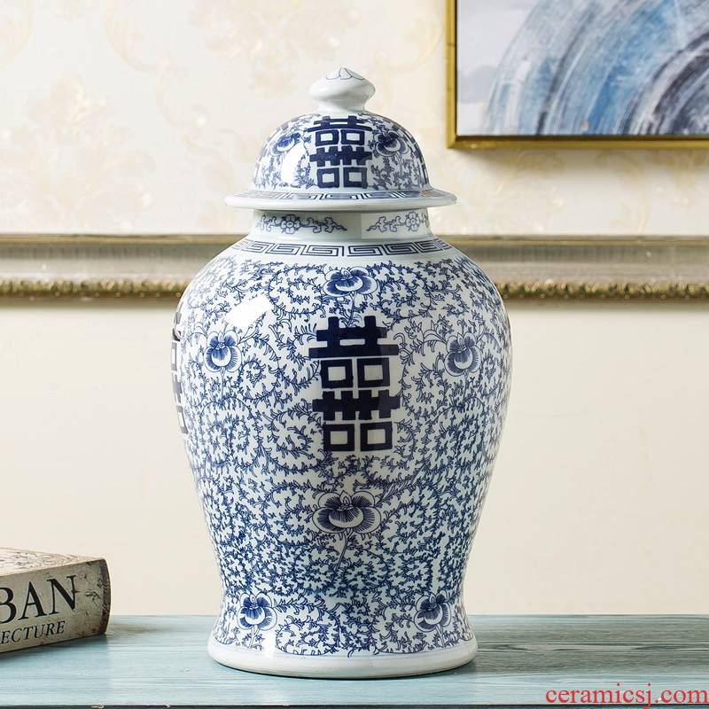 Jingdezhen new Chinese style originality general pot vase furnishing articles sitting room porch flower POTS of blue and white porcelain ornaments