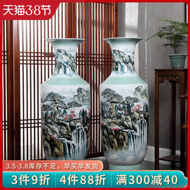 Jingdezhen ceramic landing large vases, hand - made jiangnan spring scenery of new Chinese style household living room decoration to the hotel opening