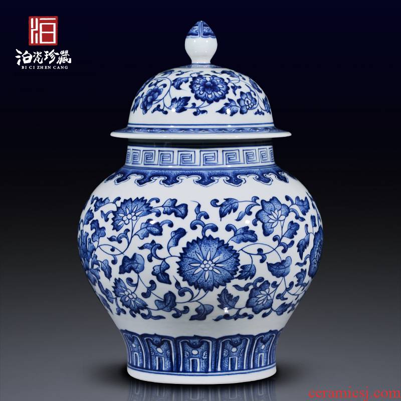 Jingdezhen ceramics barrel with cover grain storage jar jar caddy fixings new Chinese style sitting room adornment is placed