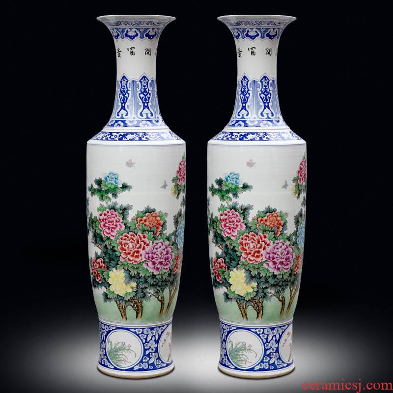 Jingdezhen ceramic hand - made blooming flowers sitting room of large vase household furnishing articles hotel opening gifts