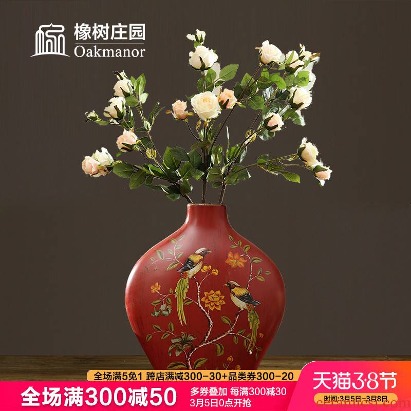 American retro vase furnishing articles sitting room dry flower arranging flowers, household act the role ofing is tasted table ceramic decoration of Chinese style red flowers