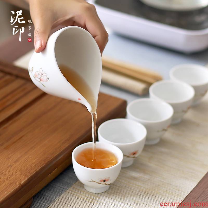 Mud seal) suits for large household points tea exchanger with the ceramics fair keller hand - made white porcelain office accessories kung fu tea set
