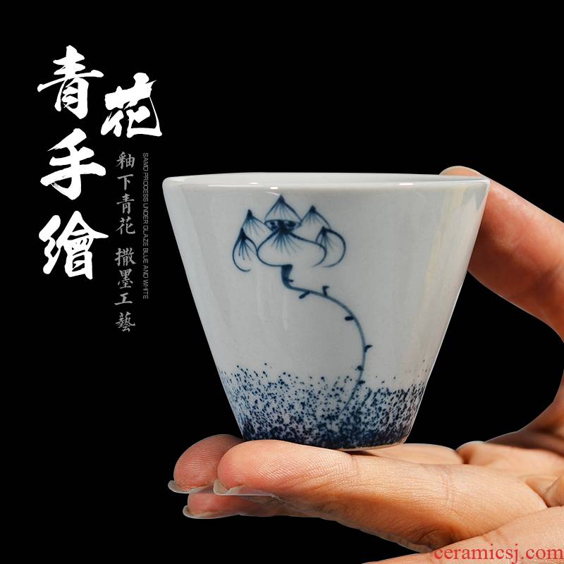 Jingdezhen blue and white antique checking time tea liquor sample tea cup kung fu small bowl is Japanese tea cups