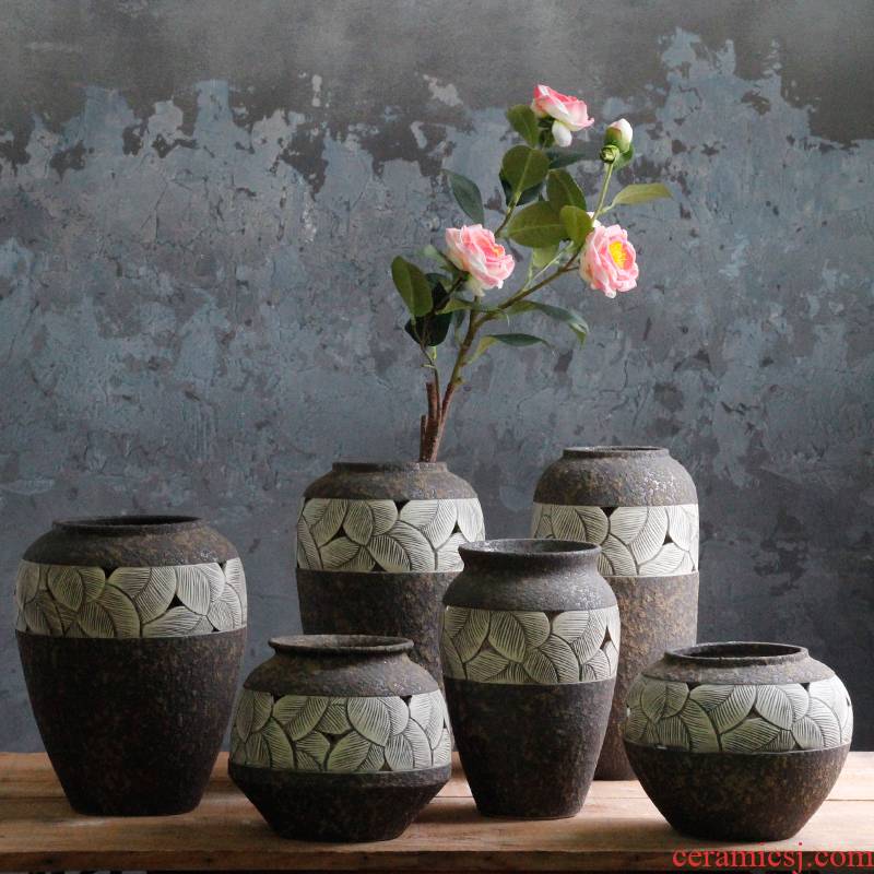 Manual rural ceramic coarse TaoHua machine dry flower arranging flowers furnishing articles zen tea room vases, ceramic flower pot clay POTS