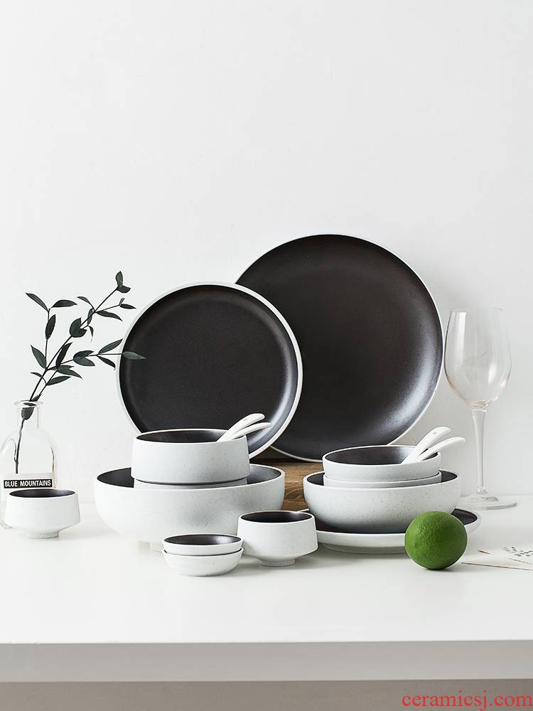 Japanese web celebrity ceramic tableware suit dishes home the modern family with pure and fresh and creative set of bowl