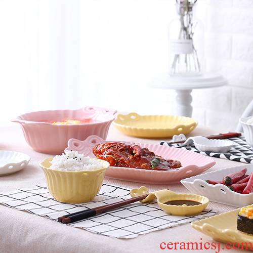 Love graces jingdezhen European relief pure color embossed tableware suit household rice bowl dish dish fish dish butterfly