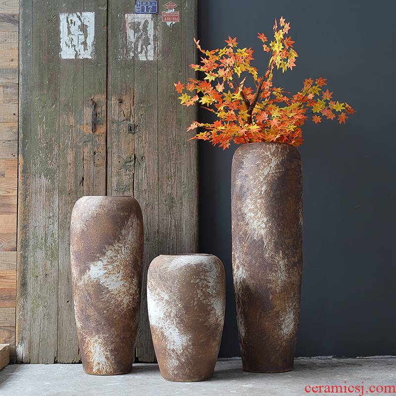 Ceramic vase landing a large sitting room place dried flower arranging flowers Nordic coarse pottery rust color restoring ancient ways, ripple flowerpot decoration
