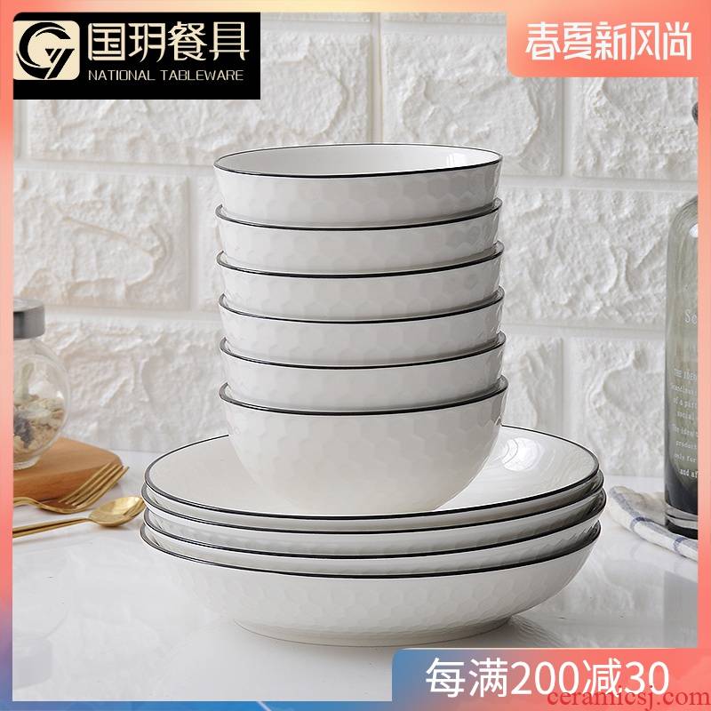 Jingdezhen ceramic tableware kit dishes household porcelain bowl contracted set bowl plate suit northern dishes suit