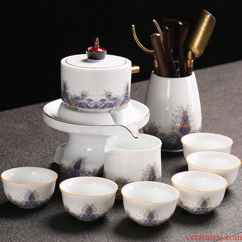 Vintage kung fu tea set contracted household stone mill lazy people make tea automatic protection, hot teapot ceramic cups