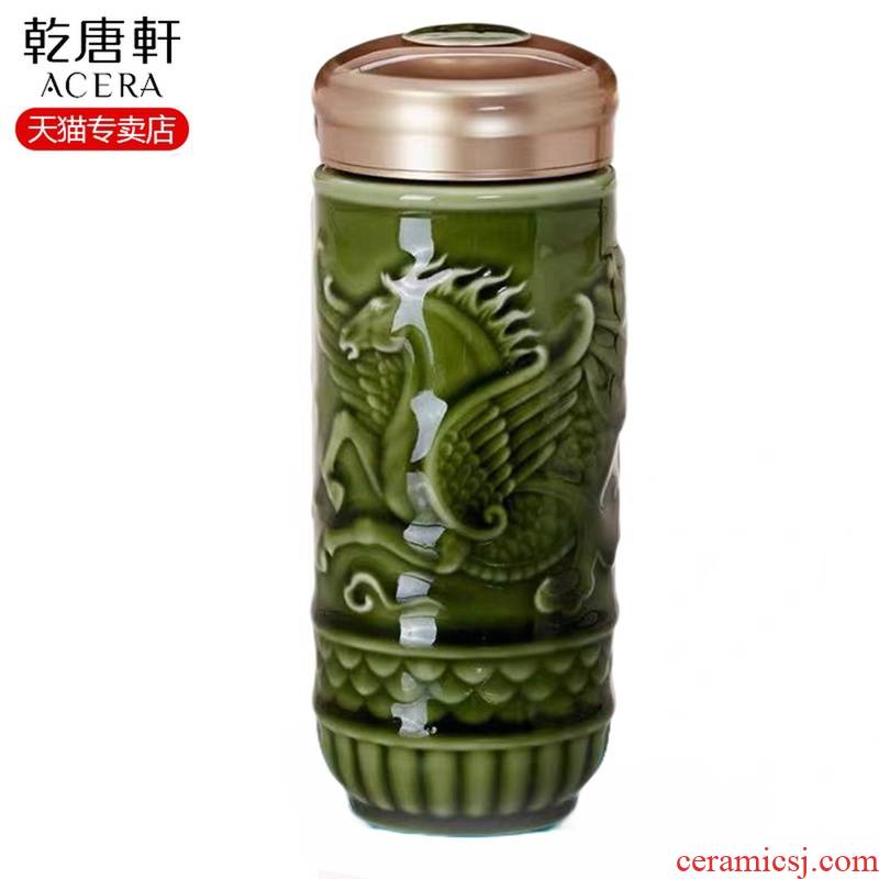 Do Tang Xuan porcelain cup dragon horse spirit double portable water glass cup with cover cup with creative trend