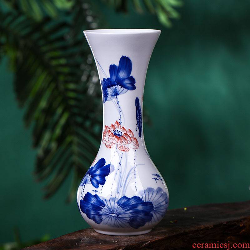 Hand draw lotus rhyme blue and white porcelain of jingdezhen ceramics floret bottle of flower arrangement, modern home furnishing articles