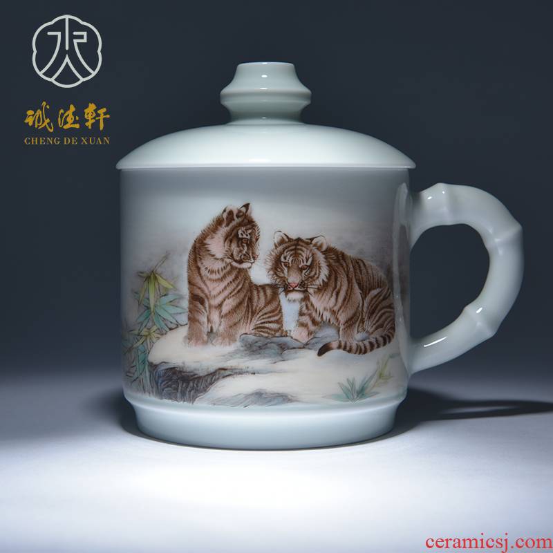 Cheng DE hin jingdezhen porcelain, high - grade pure manual pastel office 2 cups pastel tiger tiger gave birth to wind