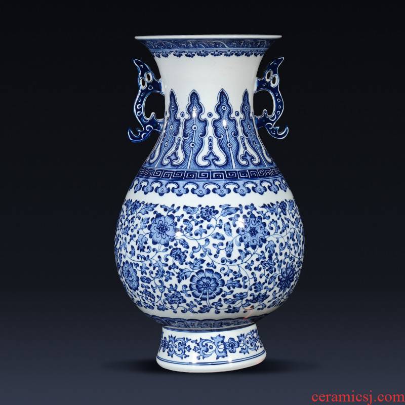 Jingdezhen ceramics imitation qianlong hand - made of blue and white porcelain vases, flower arrangement of the sitting room porch decoration of the new Chinese style furnishing articles
