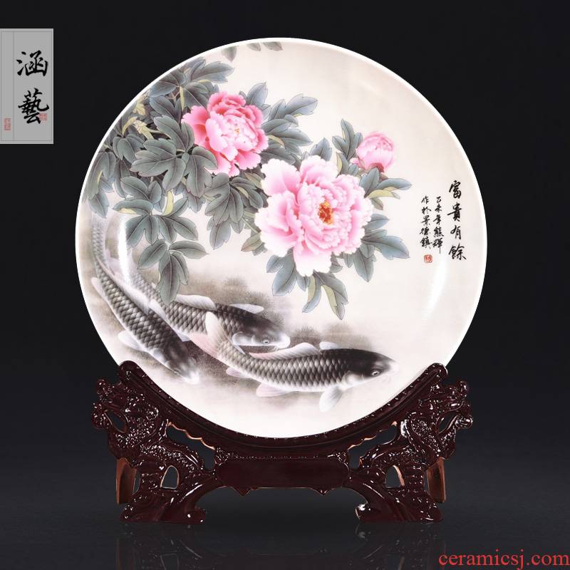 Jingdezhen ceramics well - off decoration sat dish hang dish of new Chinese style porch wine handicraft decoration in the living room
