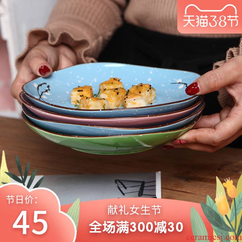 Japanese under the glaze color and wind snow name plum flower ceramic dish breakfast meal plate tableware to four 7.5 inch household