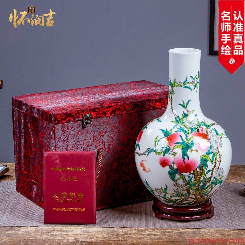 Jingdezhen ceramic vases, antique hand - made vases peach life of bottles of modern Chinese style collection office furnishing articles