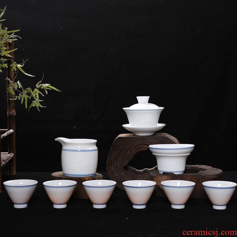 Kung fu tea set of household ceramic cup lid bowl contracted a complete set of blue and white porcelain tea on sale