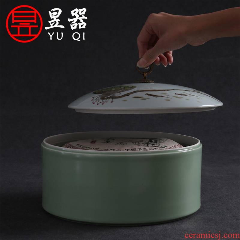 Yu ware jingdezhen hand - made ceramic tea pot puer tea tea cake box to receive storage and large tea to wash