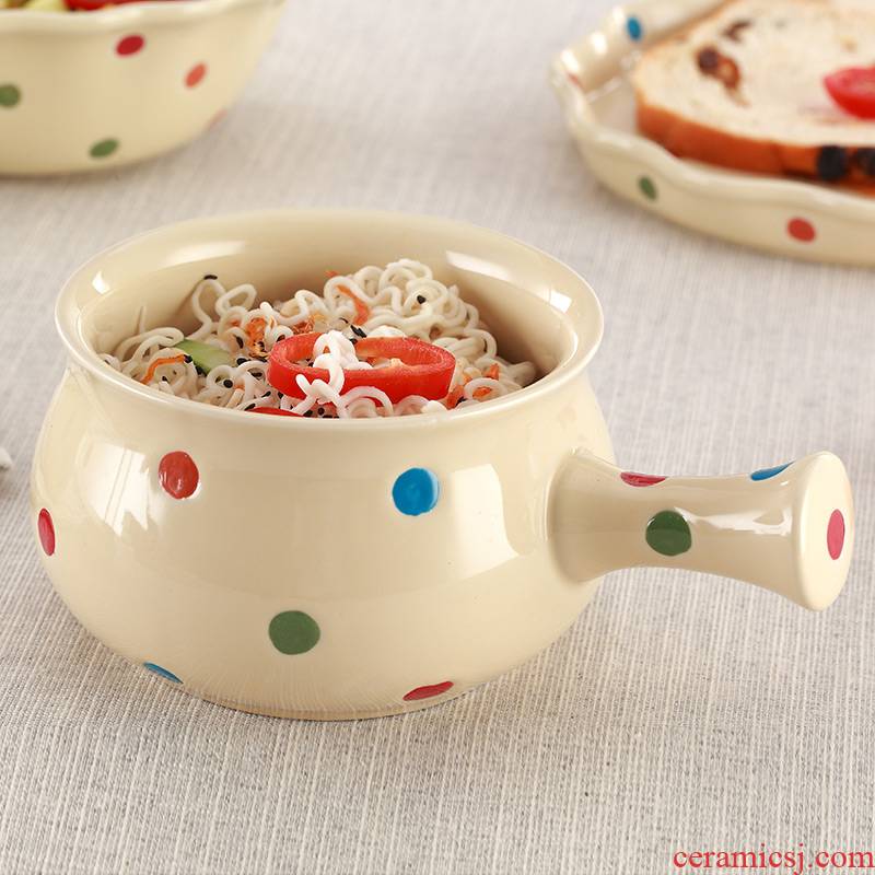 Express to use ideas mercifully rainbow such use wave point bowl of tea tableware ceramic bowl with the handle "bringing breakfast bowl bowl