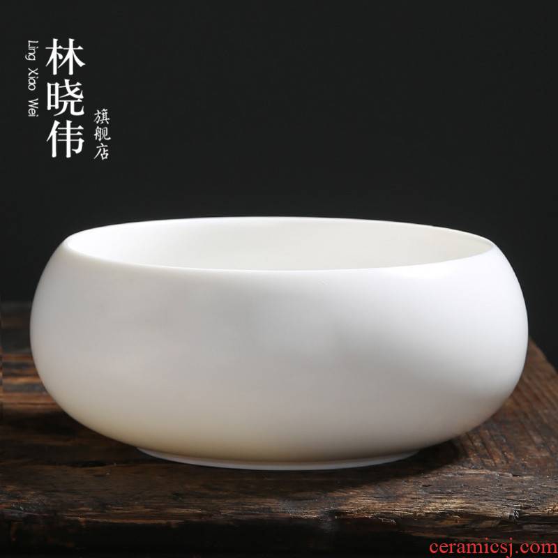 Lin Xiaowei dehua white porcelain tea to wash to the suet jade large writing brush washer water jar biscuit firing for wash cup bowl of kung fu tea accessories