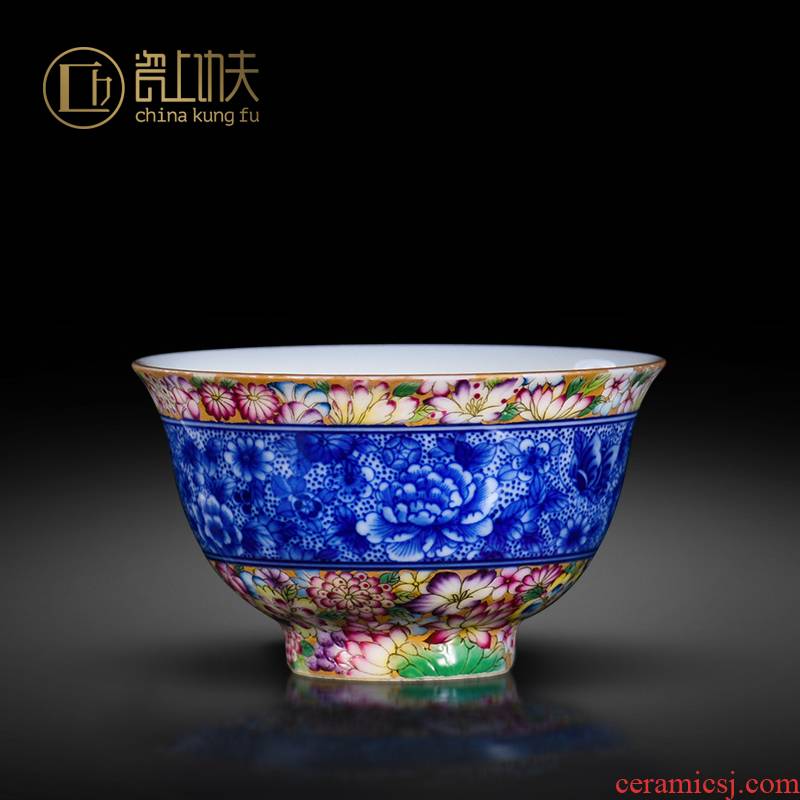 Jingdezhen ceramic tea set hand - made flower is blue and white porcelain enamel see colour master cup kung fu tea sample tea cup small bowl