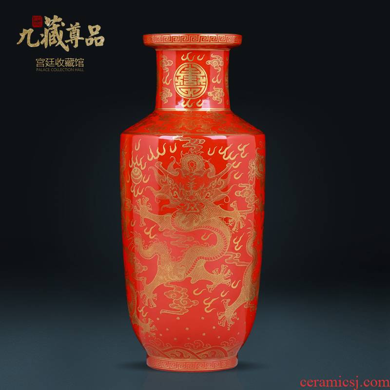 Jingdezhen ceramics antique hand - made with Jin Longwen vase Chinese style living room porch TV ark, rich ancient frame furnishing articles