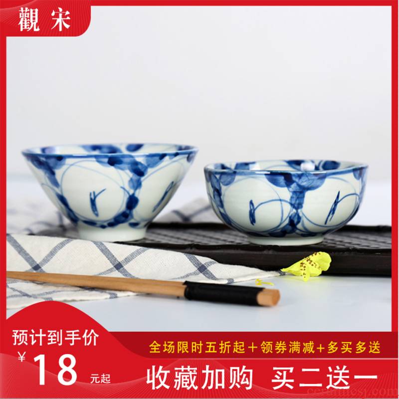 Jingdezhen bowls by hand under the hand of blue and white porcelain glaze color restoring ancient ways of Chinese style ceramic bowl bowl individual household jobs list