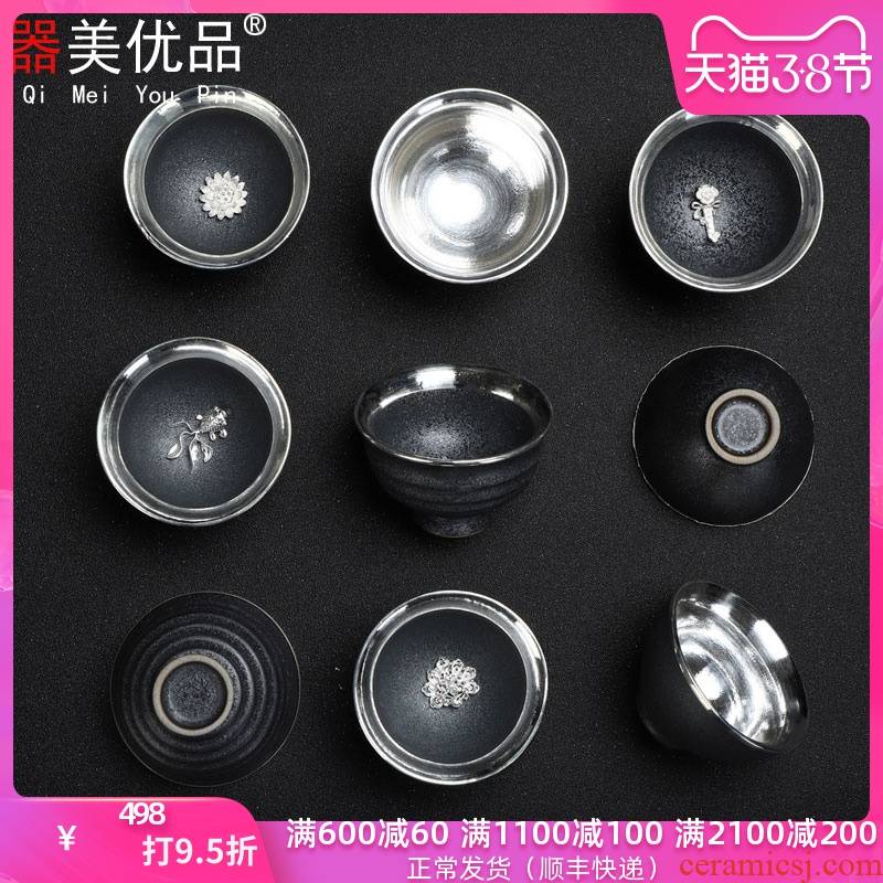 Implement the superior ceramic silvering sterling silver 999 cups of kung fu tea set sample tea cup masters cup pure manual small tea cups