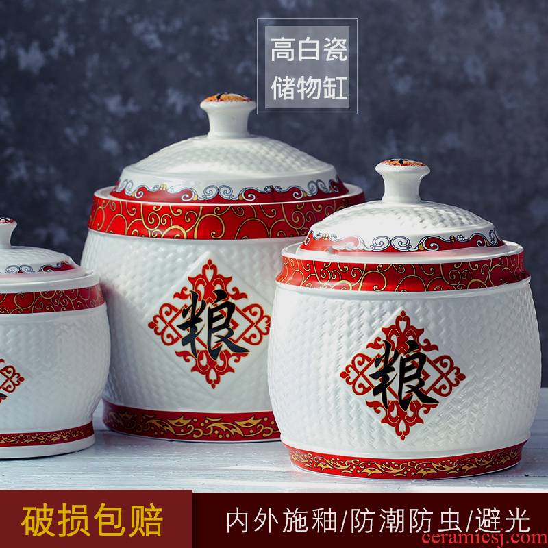 Ceramic barrel storage bins ricer box 8 kg/15 kg/20 jins with household moistureproof insect - resistant rice flour barrel storage box