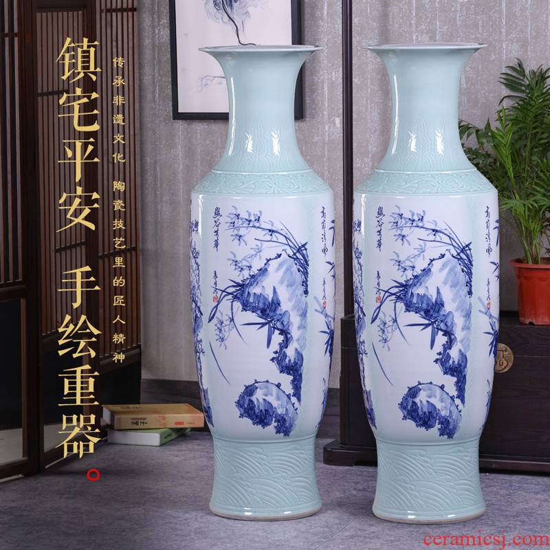 Jingdezhen ceramics vase furnishing articles Chinese sitting room flower arranging hand - made landing by patterns of blue and white porcelain vases
