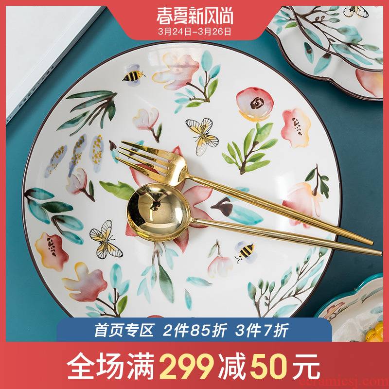 Japanese ins eat bread and butter of jingdezhen ceramic tableware household delicate fruit salad bowl large capacity rainbow such use