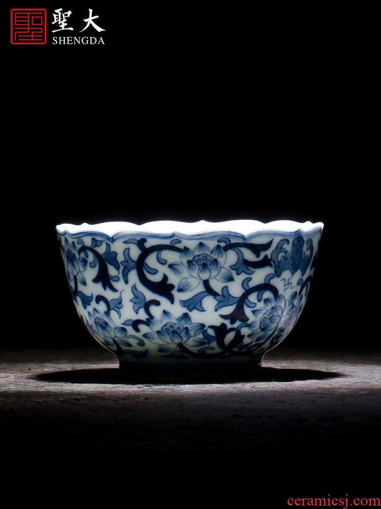 Holy big ceramic kung fu masters cup hand - made porcelain cups branch lotus expressions using the sample tea cup full manual of jingdezhen tea service