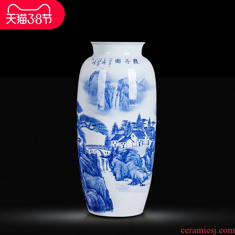 Jingdezhen ceramics hand - made large blue and white porcelain vase home sitting room study handicraft furnishing articles ornaments