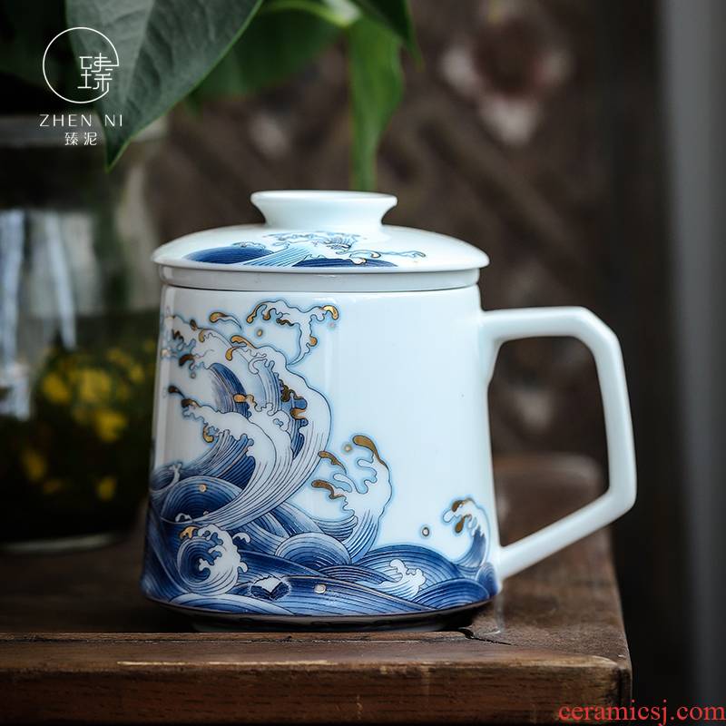 By mud office cup of jingdezhen ceramic colored enamel mugs manual paint cup tea ultimately responds a cup of big capacity
