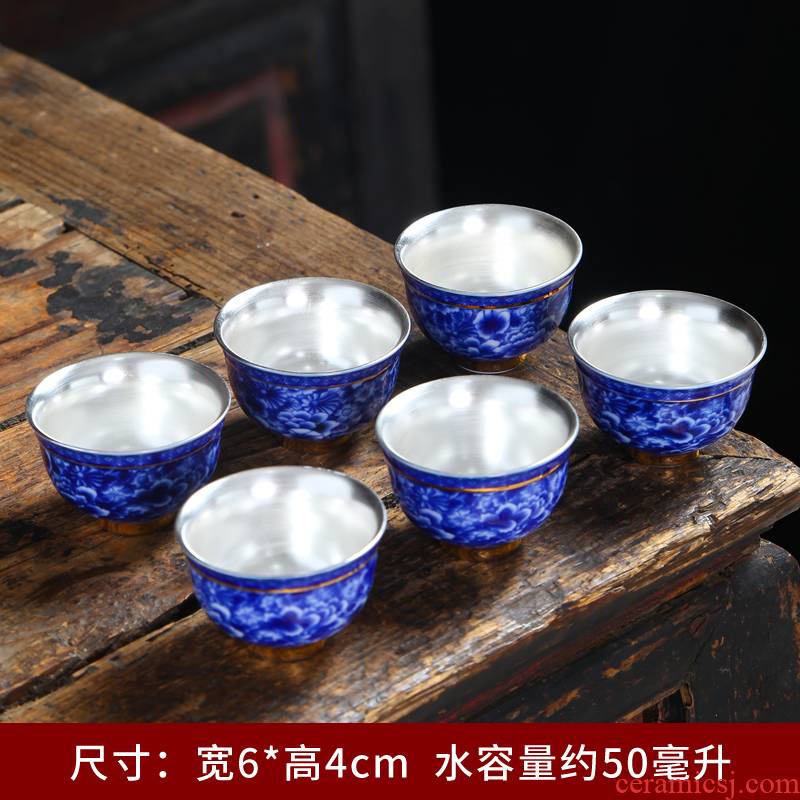 Ceramic cups suit household porcelain cup 10 small congou kung fu tea cups of blue and white porcelain cups