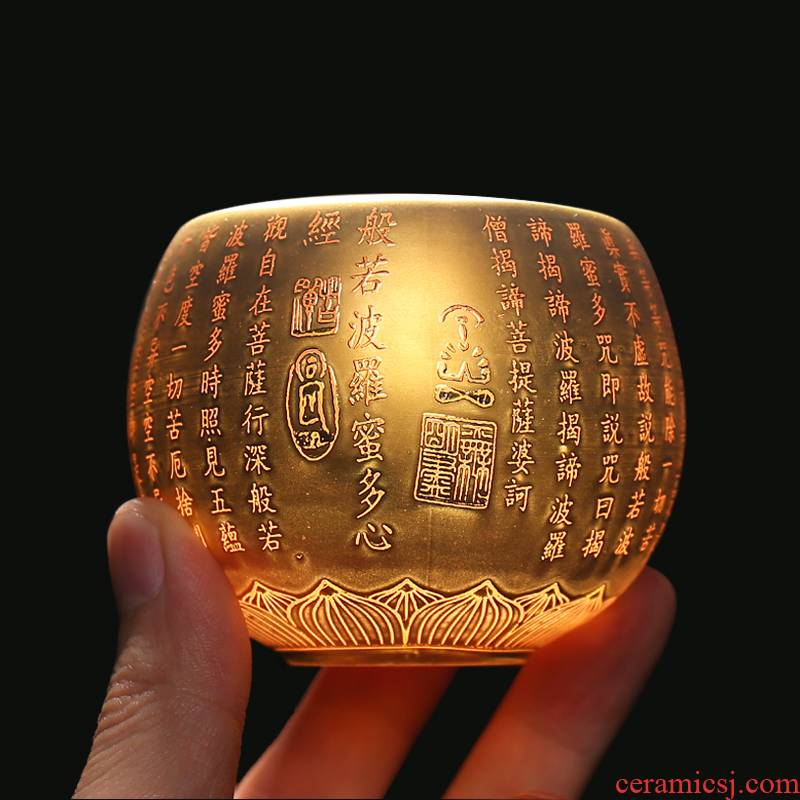 White porcelain single suet jade porcelain sample tea cup heart sutra ceramic gold 24 k gold master cup lamp that kung fu tea cups