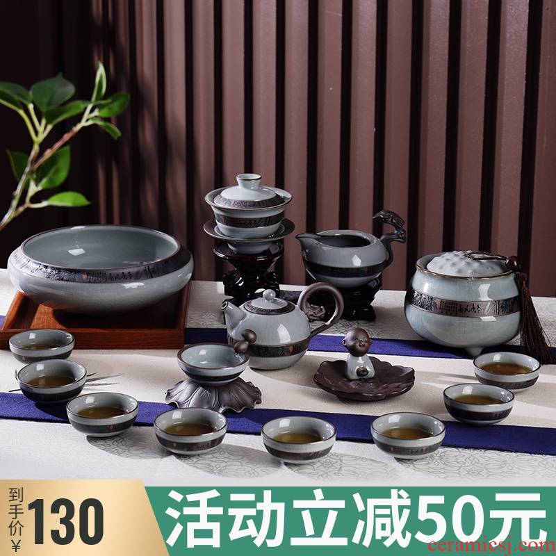 Tea set household contracted ice crack glaze jingdezhen ceramic small kung fu Tea pot sitting room high - end gift boxes