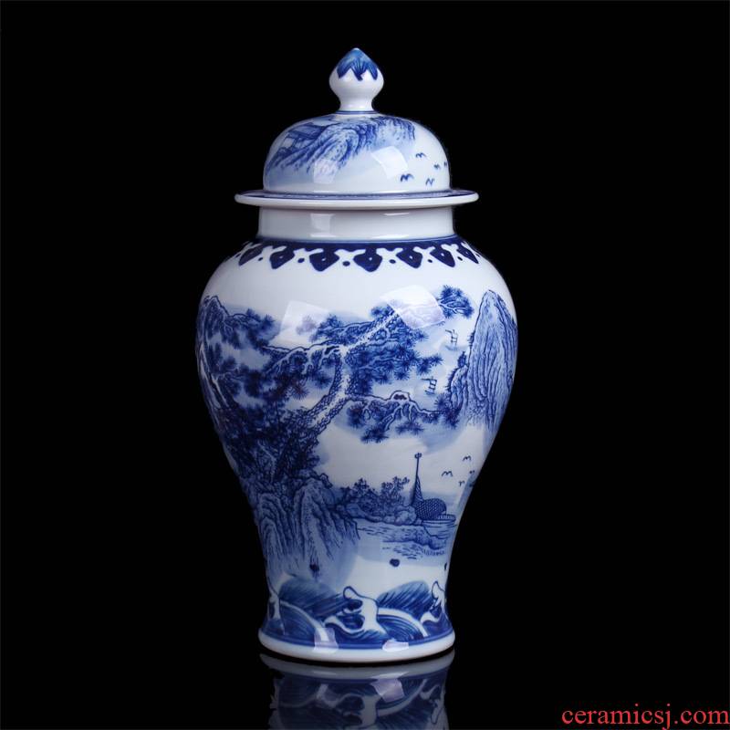 Jingdezhen ceramics archaize general tank storage landscape of blue and white porcelain vase Chinese sitting room adornment is placed