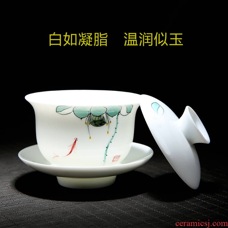 To the as porcelain moving tureen ceramic cups domestic tea bowl tureen dehua white porcelain and three cups