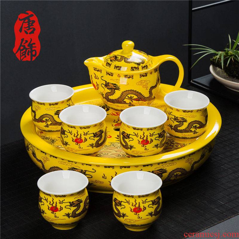 Kung fu tea set European blue against hot double large cups not hot pottery and porcelain tea set the teapot