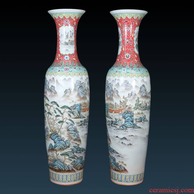 Jingdezhen ceramics hand - made pastel landscapes of large vases, Chinese style living room TV ark adornment furnishing articles