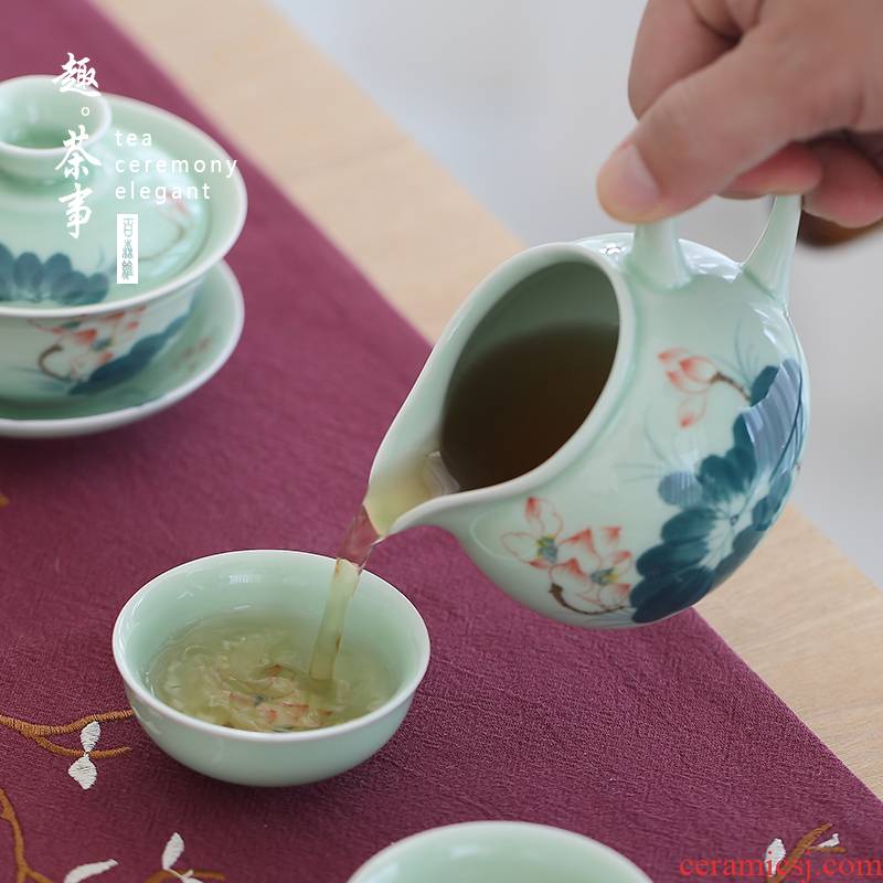 Babson d hand - drawn lotus celadon small ceramic fair keller tea is tea and a cup of tea accessories sea 150 ml
