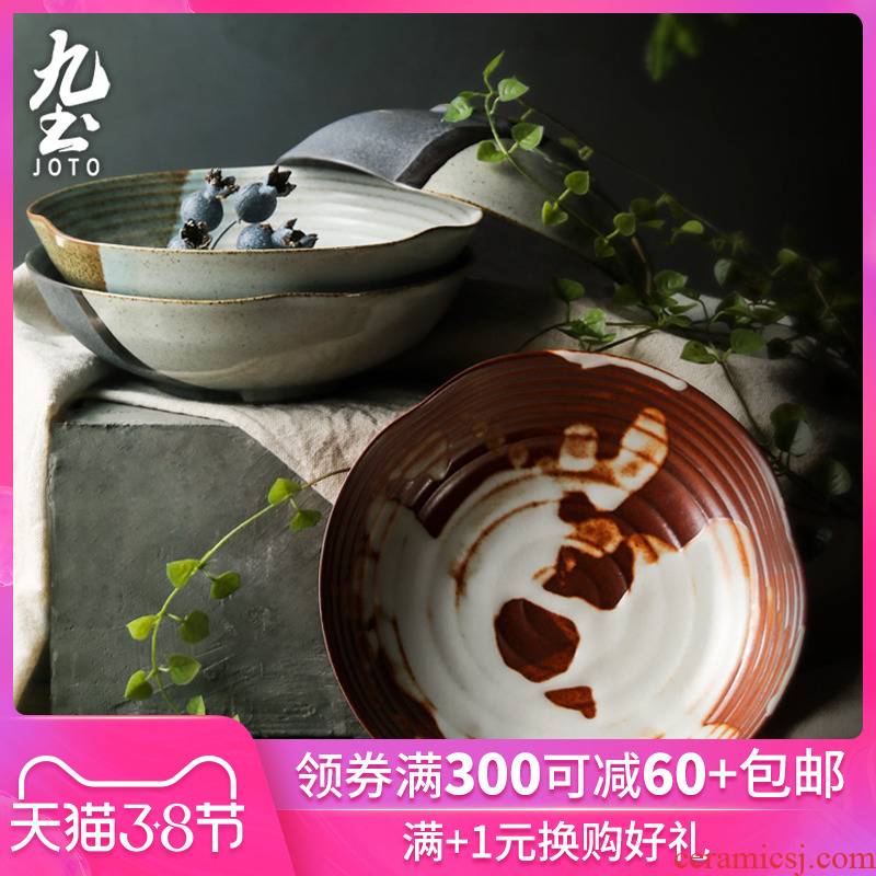 About Nine soil coarse pottery Japanese - style meal dishes with rice bowls rainbow such as bowl with thick soil bowl of cold dish bowl bowl couples microwave