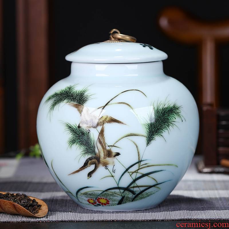 Exhibition of jingdezhen ceramic caddy fixings large POTS sealed tank half a catty of household 1 catty tea storage tanks