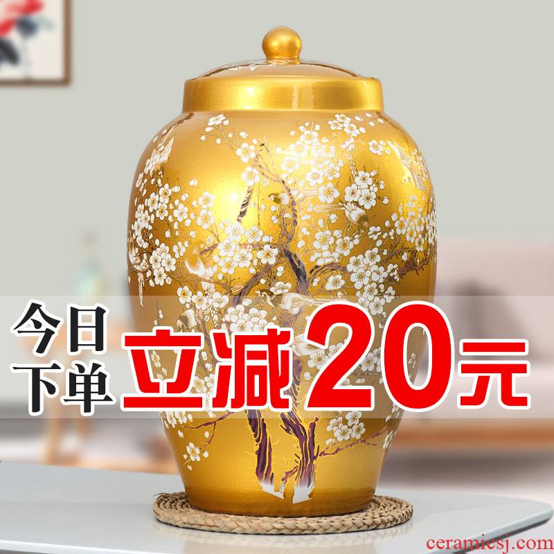 Jingdezhen barrel ricer box 20 jins 30 jins of 50 kg pack household ceramics moistureproof cylinder with cover cylinder tank storage tank