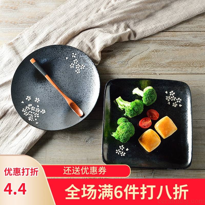 Three points to burn classic Japanese cherry blossom put black ceramic disc side dish plate ipads plate and wind restaurants, hotel supplies